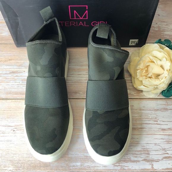 Material Girl Shoes - MATERIAL GIRL Quila Camo Green Sock Wedge Sneakers 8.5M